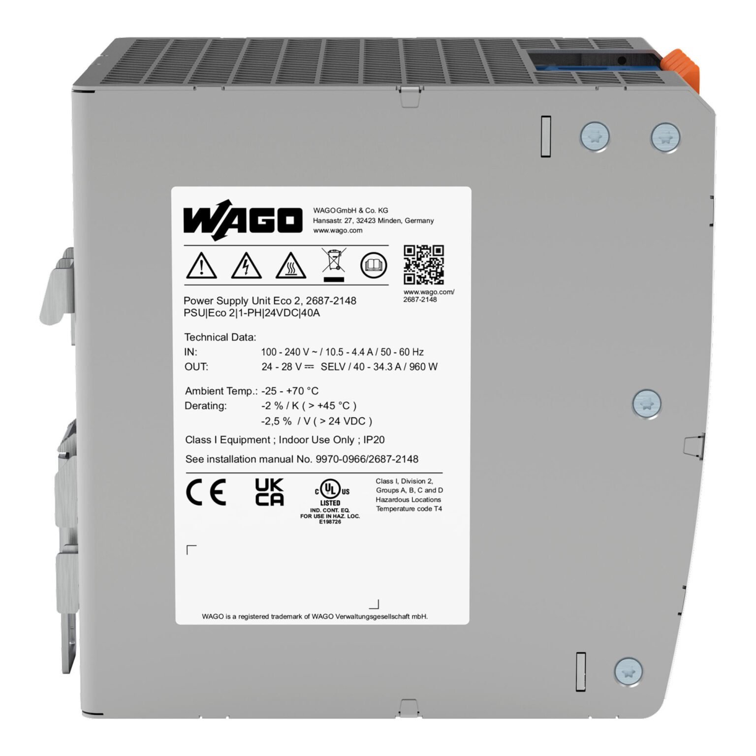 Bộ nguồn 24V DC –  40 A | 1 phase | 2687-2148 | Wago