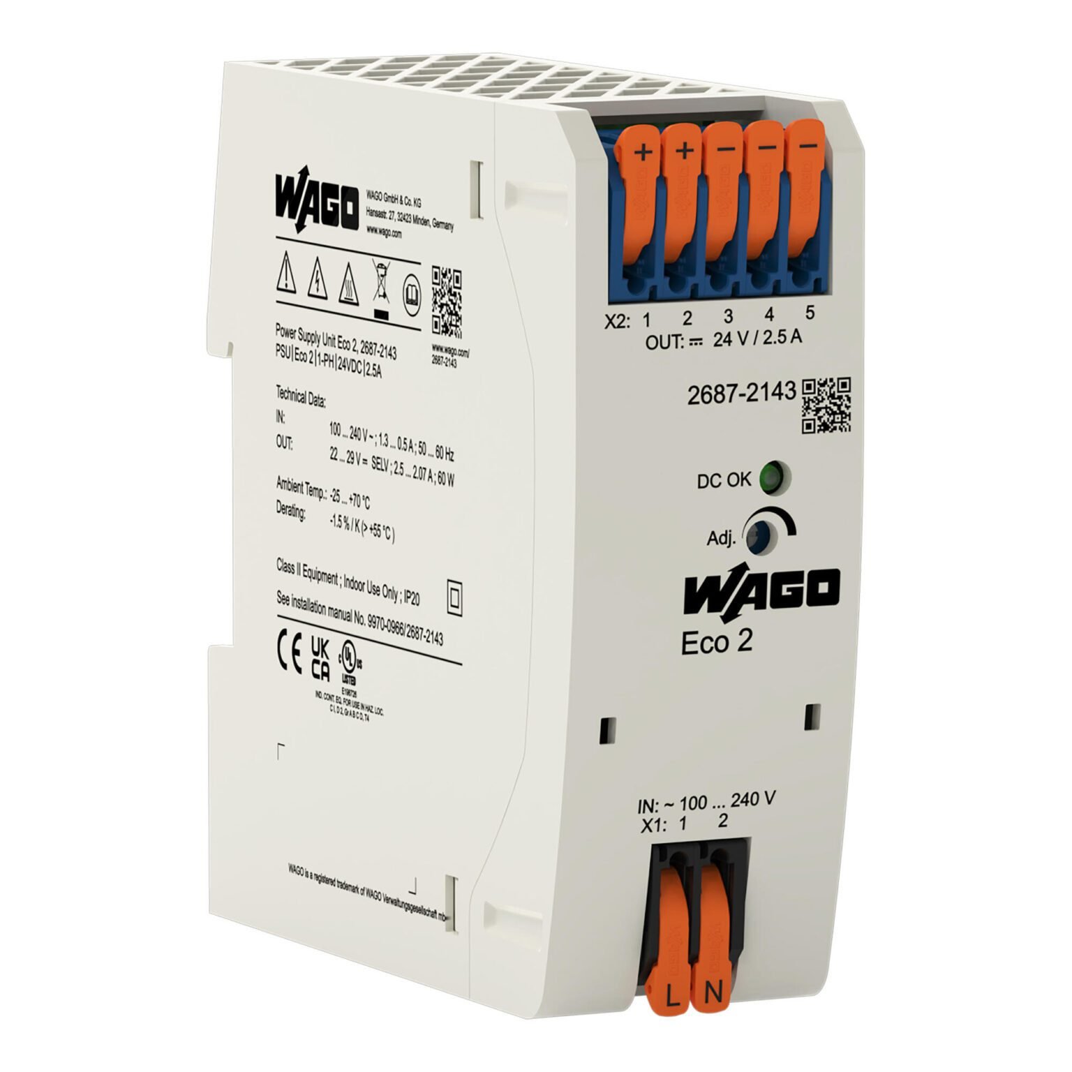 Bộ nguồn 24V DC –  2.5 A | 1 phase | 2687-2143 | Wago